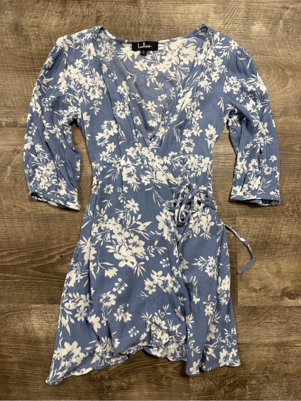 Lulus Floral in This Together Dusty Blue Floral Print Wrap Dress Size Small